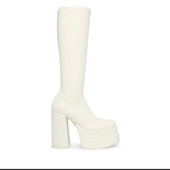 Steve Madden CYPRESS OFF/WHITE Platform vegan faux leather boots - Picture 1 of 7